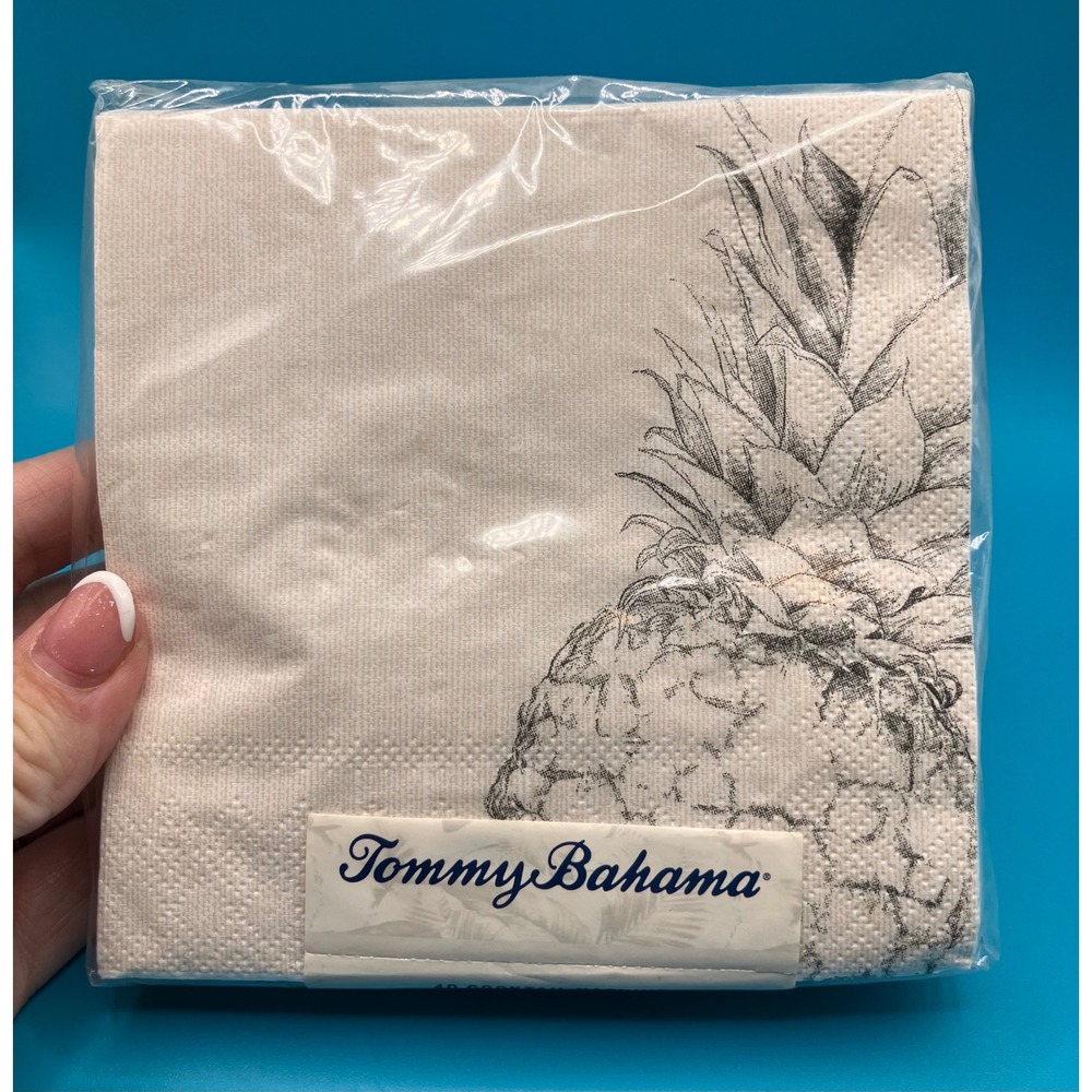 Tommy Bahama Cocktail Napkins OS Cream Pineapple Sketch 40 Count 3-Ply